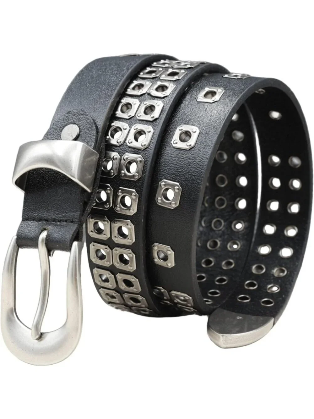Genuine Leather Black Studded Belt for Men & Women - Y2K Goth Punk Style